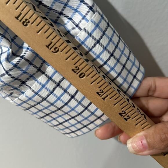 Peter Millar Button Down Cotton Long Sleeve Size XL Color White Blue Black Plaid - Picture 7 of 10
